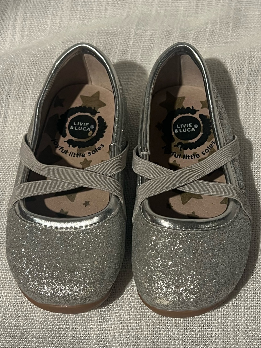 Livie & Luca Silver Glitter Cross-Strap Mary Janes